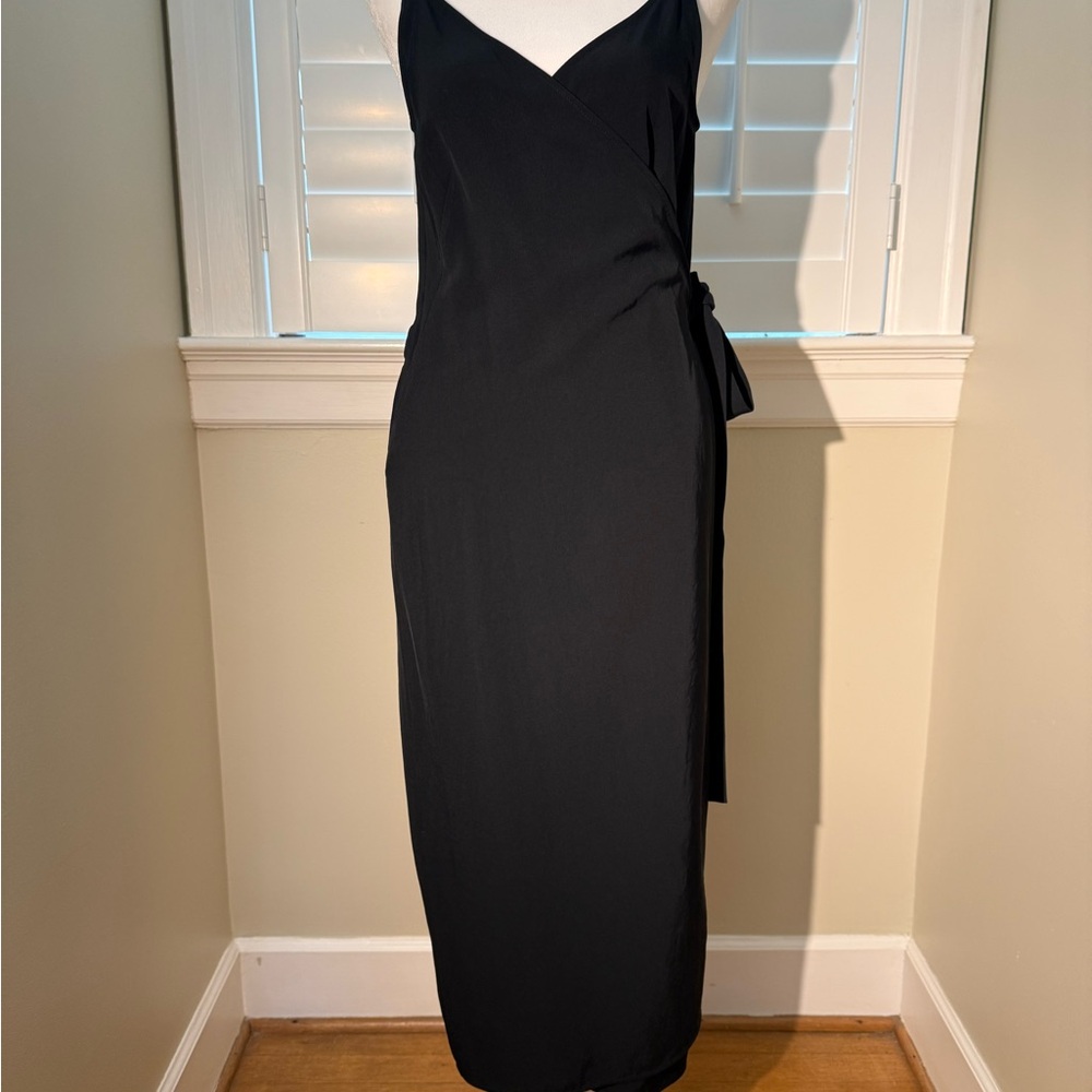 Everlane Black Wrap Midi Slip Dress